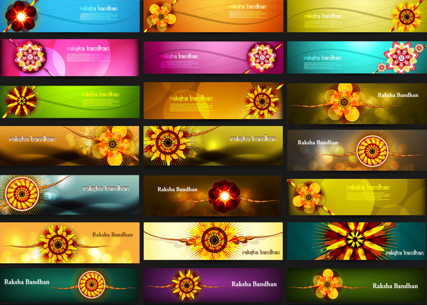 Raksha bandhan celebração brilhante colorido 21 cabeçalhos vector design