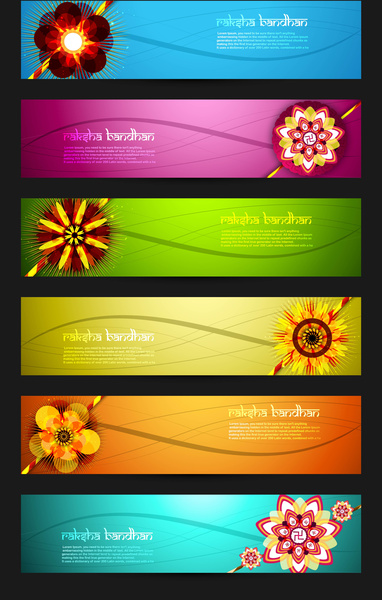 Raksha bandhan perayaan terang warna-warni enam header vektor desain