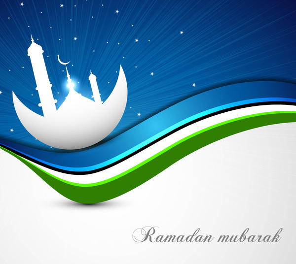 Ramadan kareem lumineux bleu coloré vector design wave