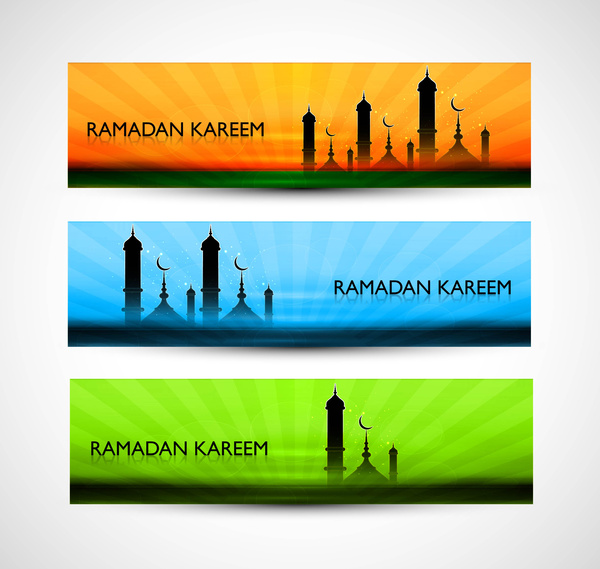 Ramadan kareem brilhante colorido cabeçalho definido projeto vetor de onda