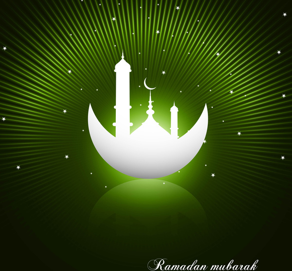 Ramadan Kareem Bright Green Colorful Reflection Vector