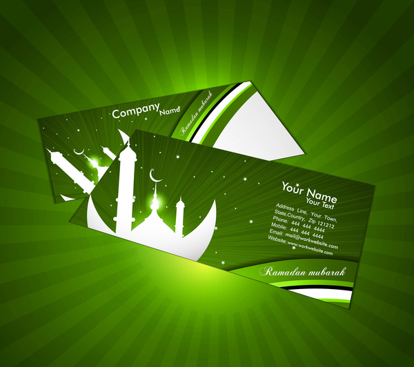 ramazan kareem parlak yeşil renkli şık kartvizit vektör