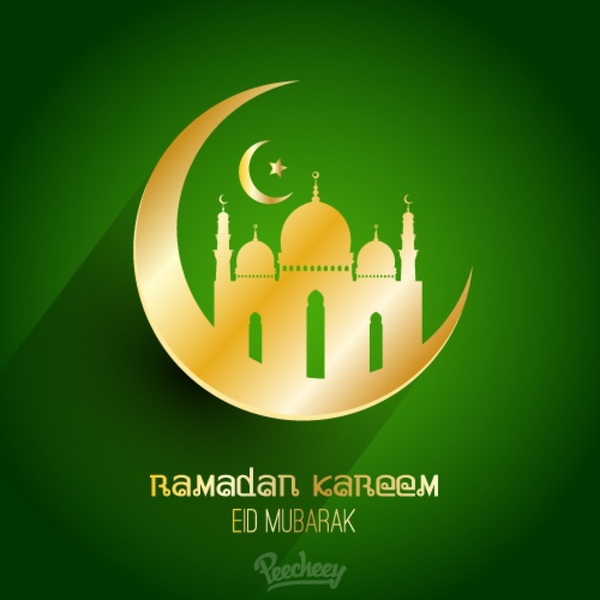 Рамадан Карим зеленый открытка с длинной тенью