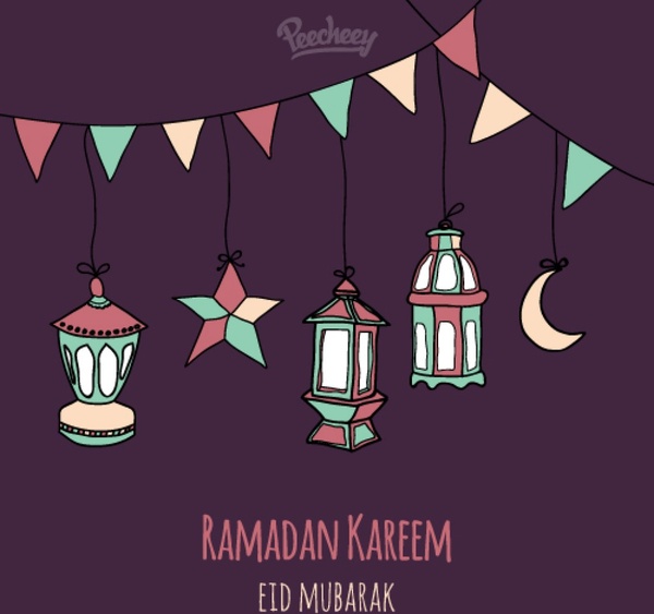 Ramadan kareem thiệp vẽ theo phong cách