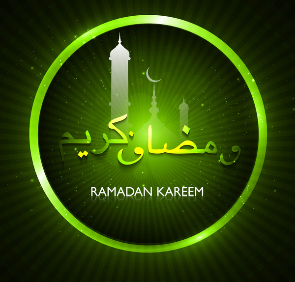 desain warna-warni Ramadhan kareem kartu ucapan hijau