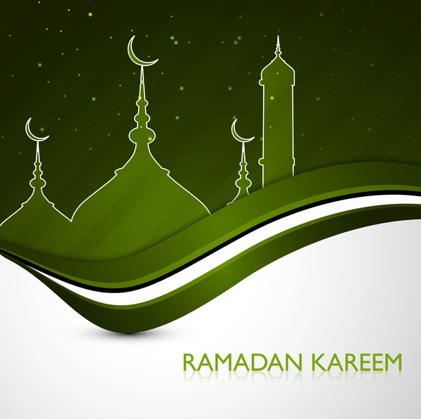 Ramadan kareem lời chào thẻ màu xanh lá cây đầy màu sắc thiết kế