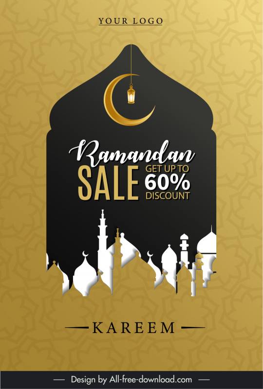 Ramadán venta póster silueta plana papel corte mezquita media luna decoración ligera