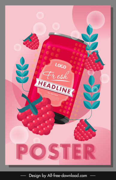 raspberry minum poster iklan dinamis mengkilap sketsa datar