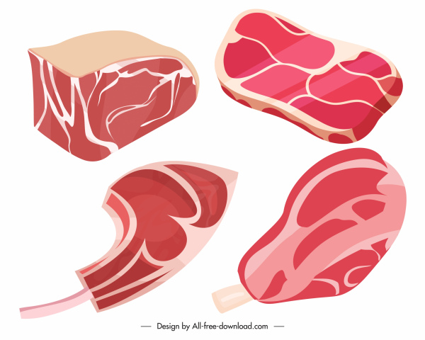 Raw Meat Icons Beef Fillet Lamp Chop Sketch-vector Icon-free