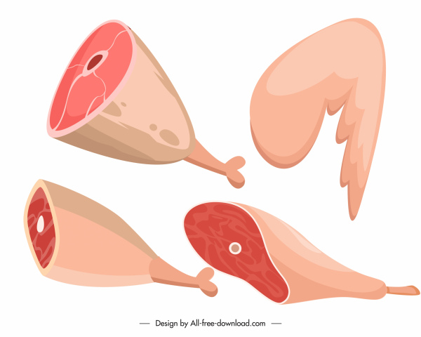iconos de carne cruda boceto del ala del muslo
