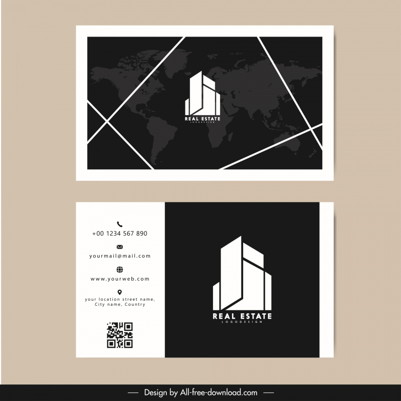 inmobiliarias tarjetas de visita plantillas contraste oscuro diseño logotipo geométrico mapa boceto