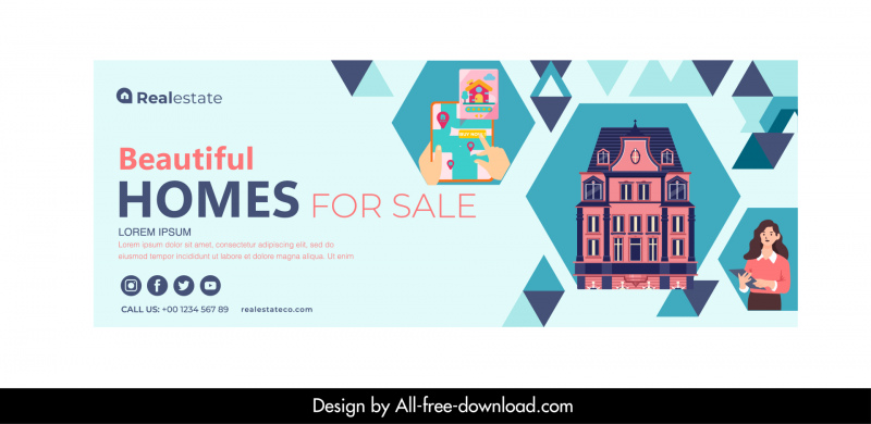 Immobilier facebook couverture modèle dessin animé croquis géométrie décor de maison
