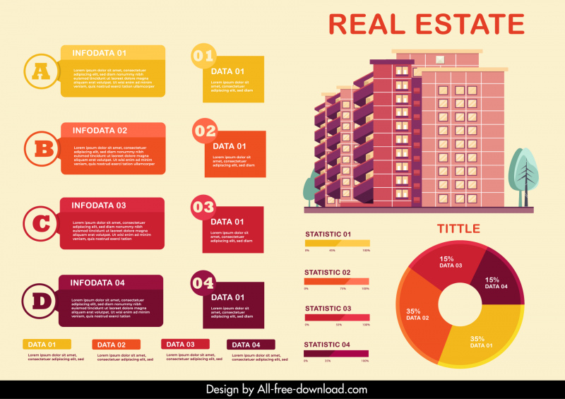 Infografía inmobiliaria diseño elementos gráficos de construcción elementos decoración