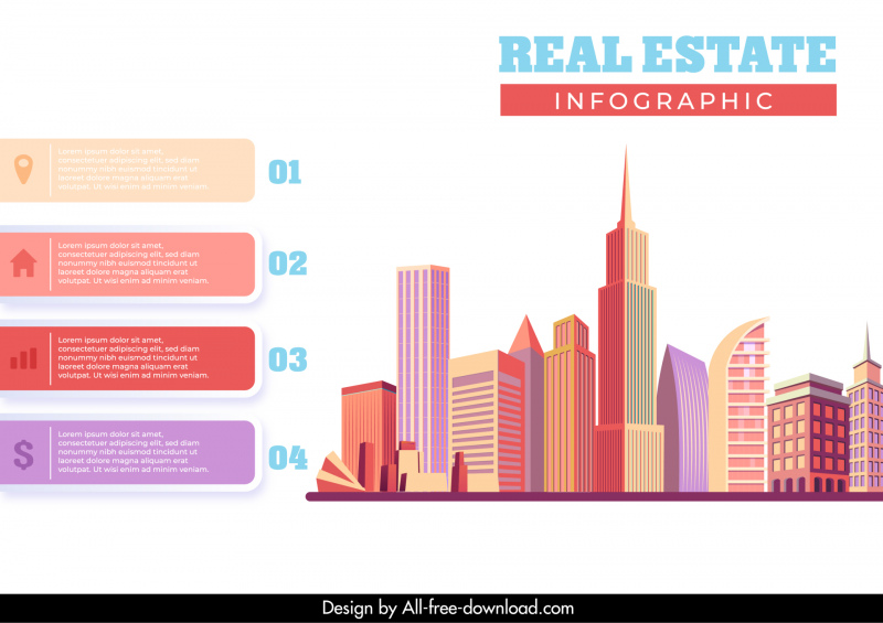 Infografía inmobiliaria Elementos de diseño Rascacielos Boceto