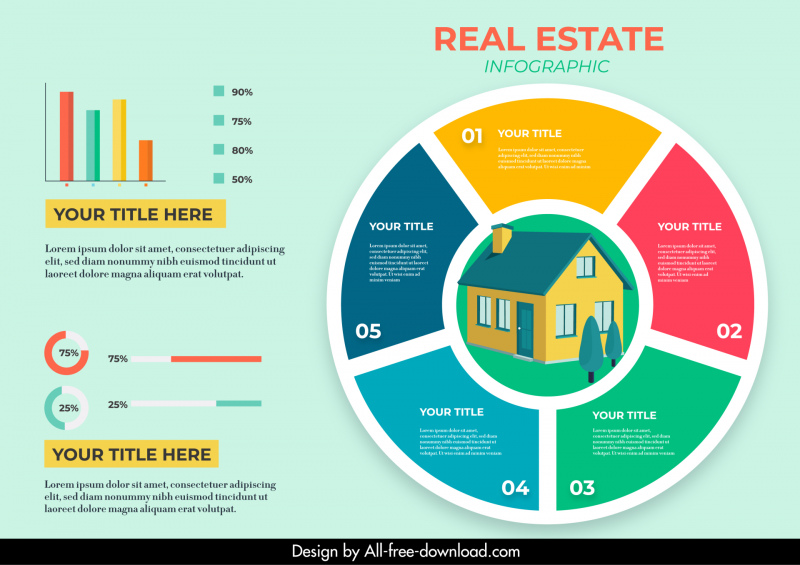 Immobilien Infografik Vorlage Diagramm Elemente Haus Skizze
