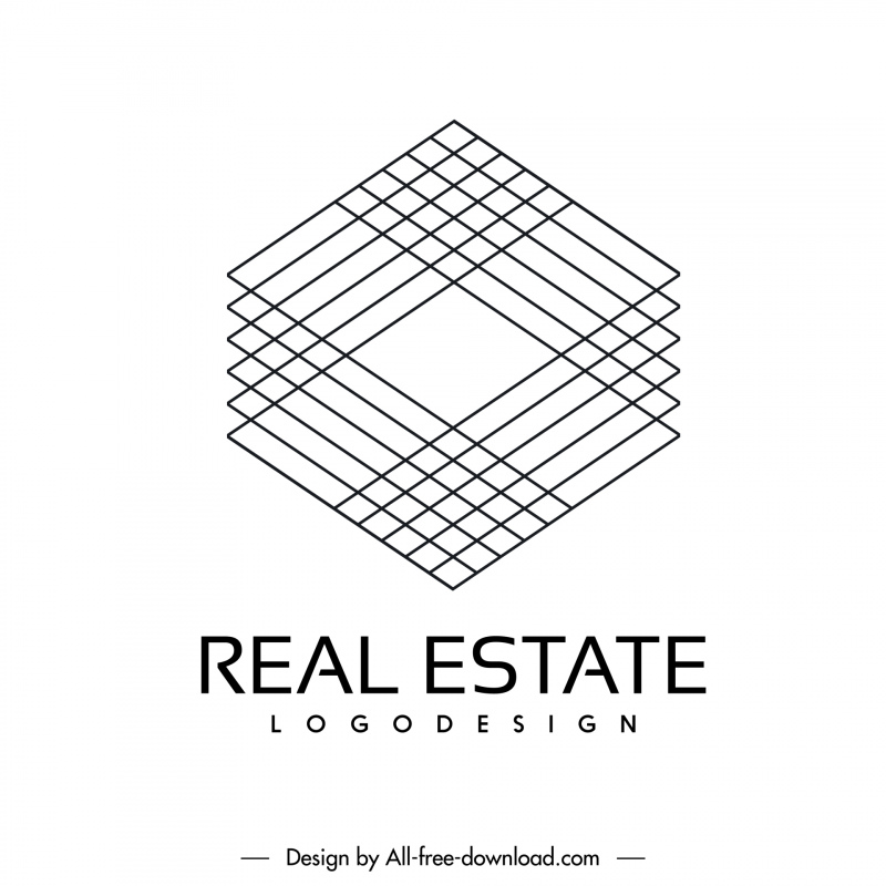 logo real estat garis besar lapisan tumpukan geometris 3d hitam putih