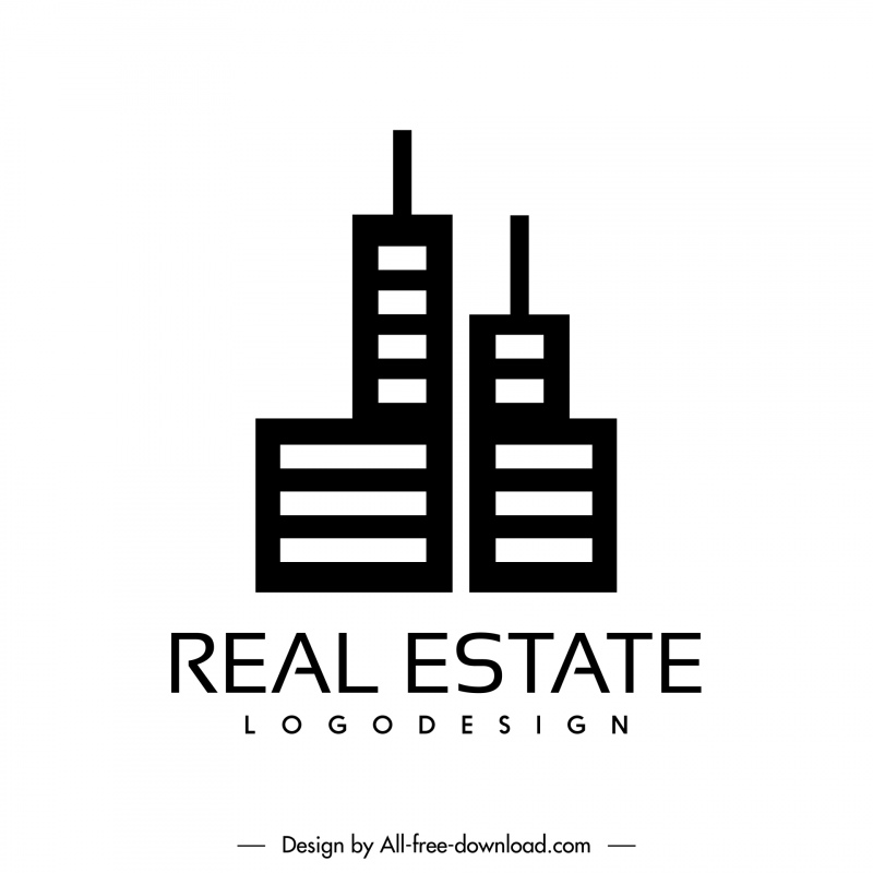 Modèle de logo immobilier croquis de silhouette géométrique plate