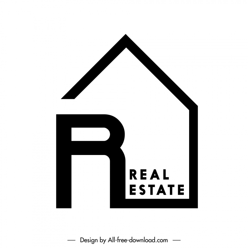 plantilla de logotipo de bienes raíces silueta plana texto casa estilización líneas contorno