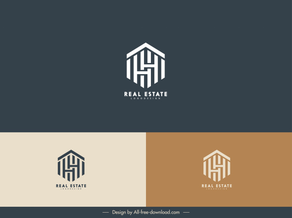 plantilla de logotipo de bienes raíces diseño simétrico de la casa de texto