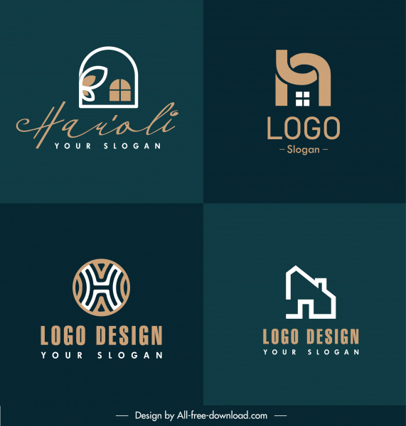 plantillas de logotipos de bienes raíces flat house shapes sketch