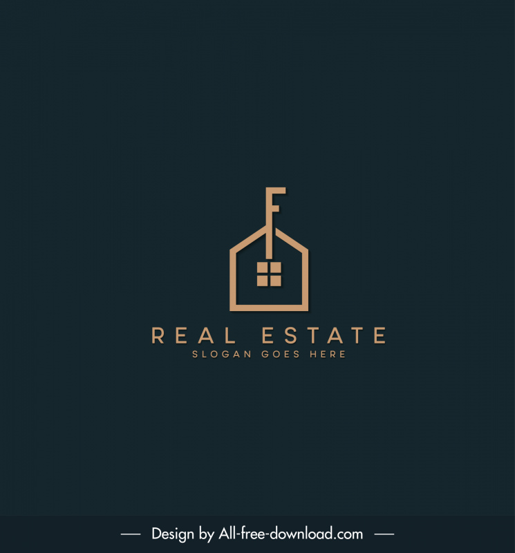 Logotipo de bienes raíces Casa plana Key Sketch Diseño oscuro