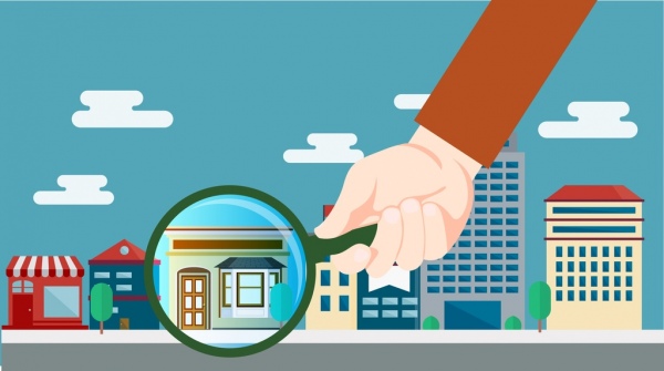 Real Estate Sales background mano casas Magnifier iconos