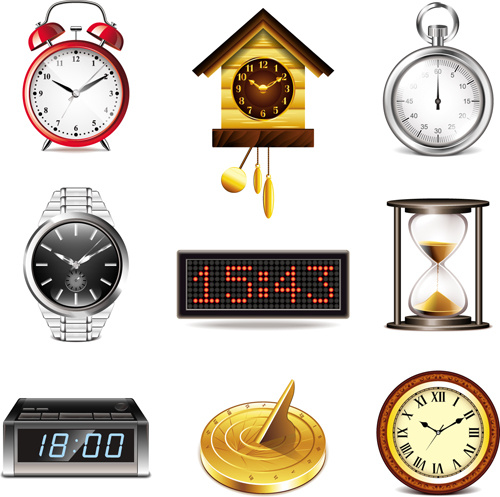 realistis jam dan jam tangan vektor ikon set