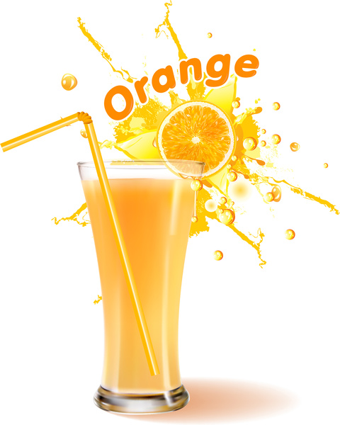 逼真橙汁玻璃向量插畫