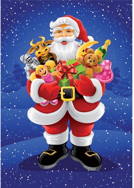 Realistic Santa Claus Holding Gift Winter Vector
