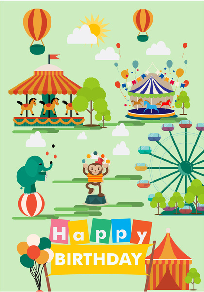 векторная иллюстрация парка отдыха с элементами цирка