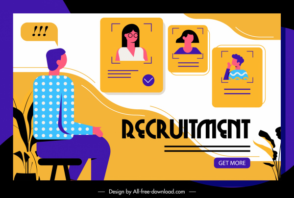 recrutement web poster coloré croquis de dessin animé plat