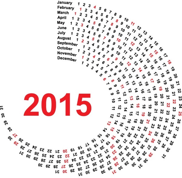 modello di calendario vettoriale di cerchio rosso e nero shape15