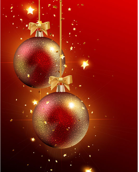 kırmızı arka plan vektör üzerinde kırmızı ve turuncu soyut Noel topları