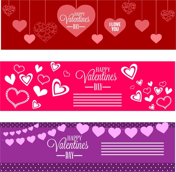 valentine merah dan ungu spanduk koleksi hati dekorasi