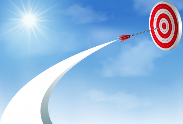 空に飛び上がる赤い矢印ダーツは、センターターゲットビジネス成功目標創造的なアイデアイラストベクトルに行く