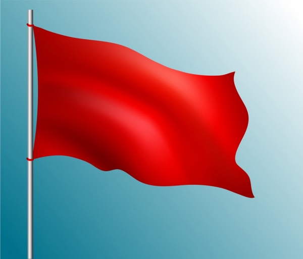 Icono de la bandera roja ondeando ornamento estilo en blanco