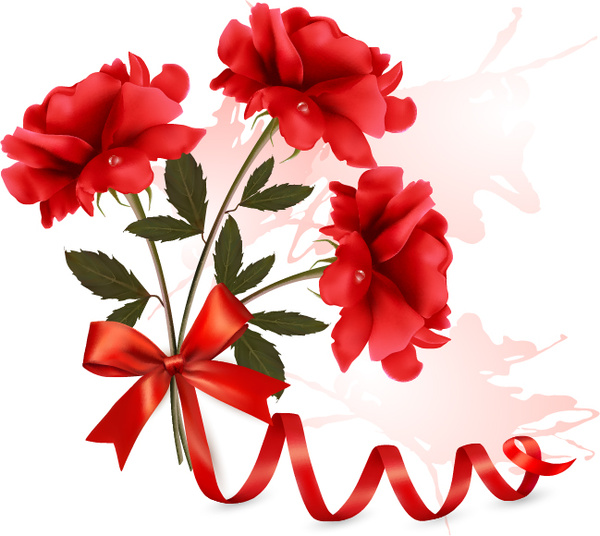 Bunga warna merah dengan pita desain vektor