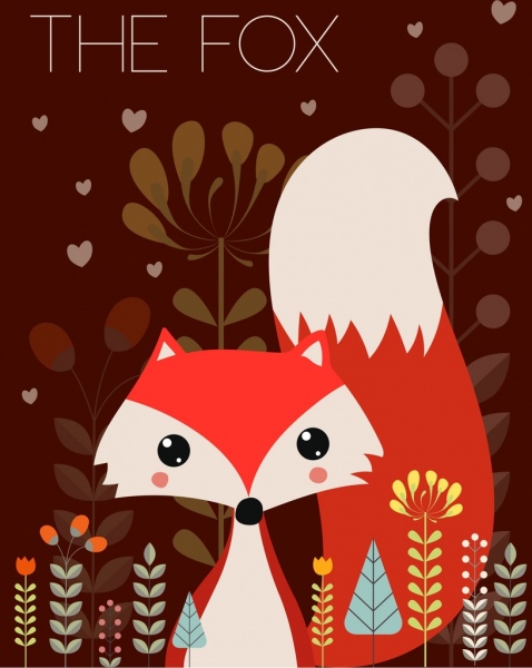 red fox in stile cartone animato le piante sullo sfondo