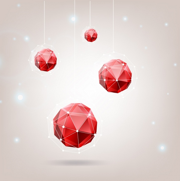 vermelho gemas fundo 3d poligonal da decoração pendurar objetos