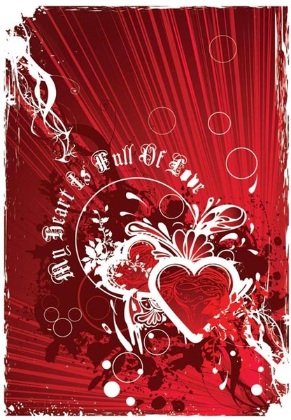 Kırmızı grunge kalp poster Sevgililer günü vektör swirls