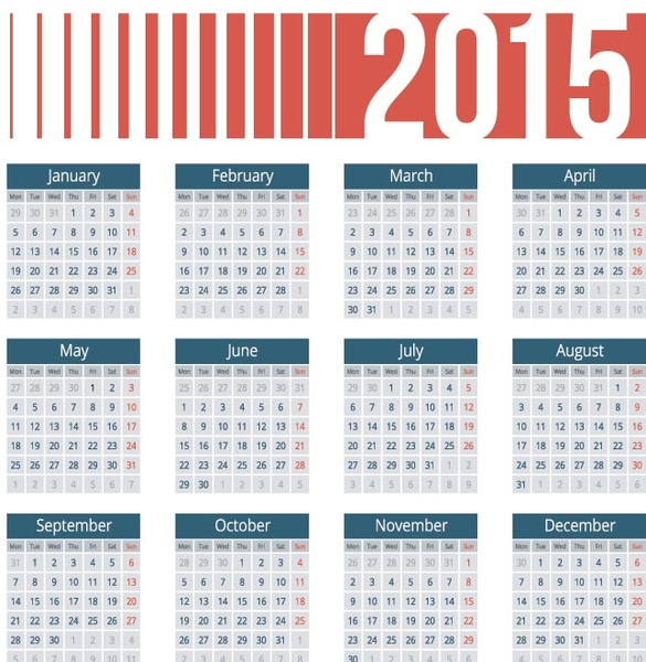 merah header dengan biru block15 vektor kalender template