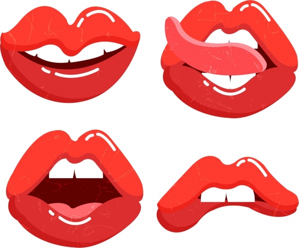 赤い唇はアイコン コレクション面白いジェスチャーをデザイン