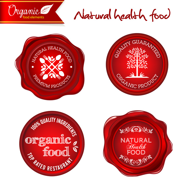 健康食品の有機自然の赤いバッジ