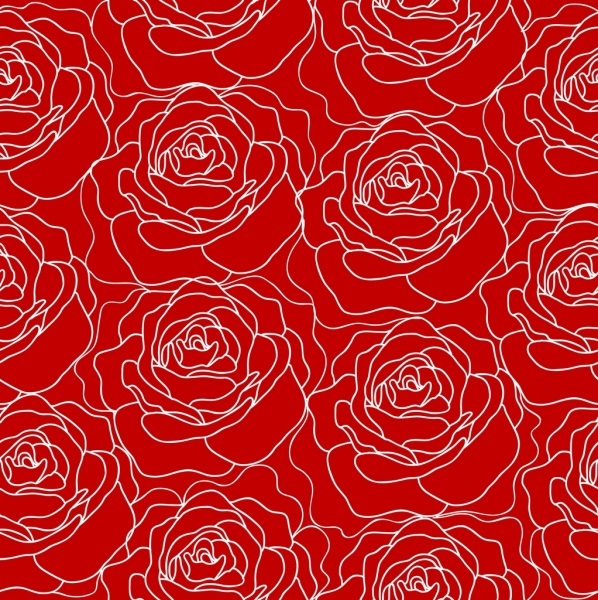 Hoa hồng đỏ, đường nét trang trí hình vẽ lặp đi lặp lại