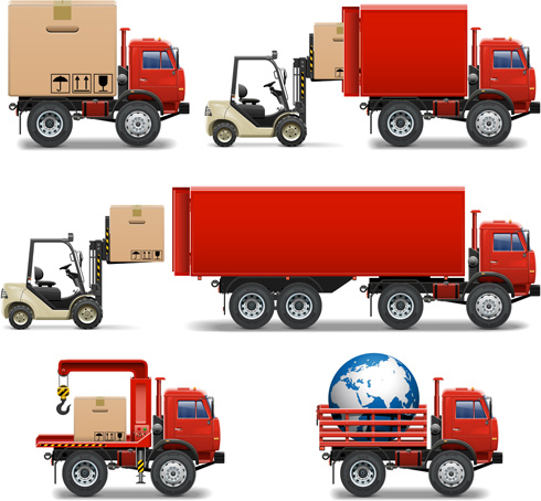 camion rouge avec ensemble de vecteurs de chariot élévateur