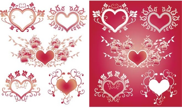 Kırmızı valentine kalpler çiçek vintage tarzı vektörde ayarla