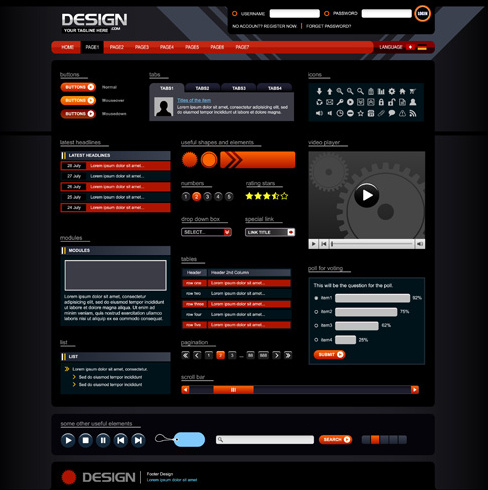 vermelho com preto site modelo vetorial de design