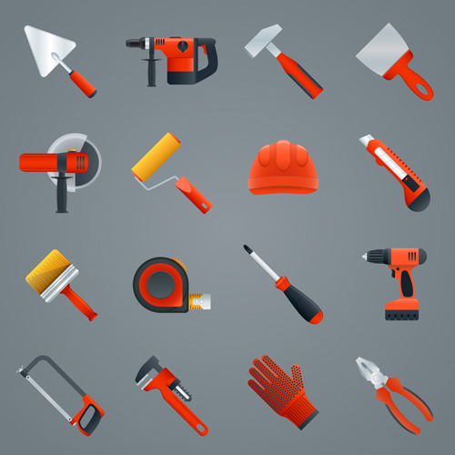 vermelho vetores de ícones de ferramentas de trabalho