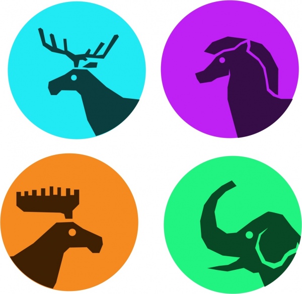 collecte des silhouettes croquis rennes cheval éléphant isolement icônes
