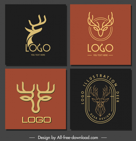 шаблоны логотипов северного оленя классические рукотравные полигональные формы